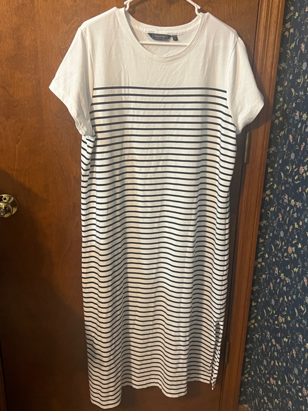 Vineyard Vines White & Black Striped Midi Tee Dress